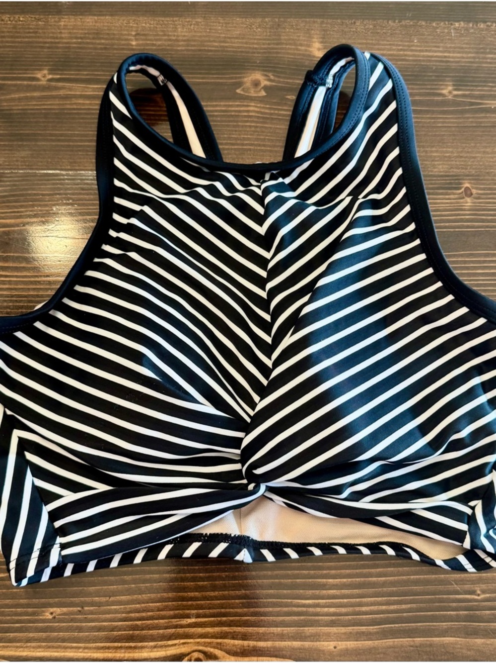 Kona Sol Black and White Striped Twist-Front Swim Top Size S
